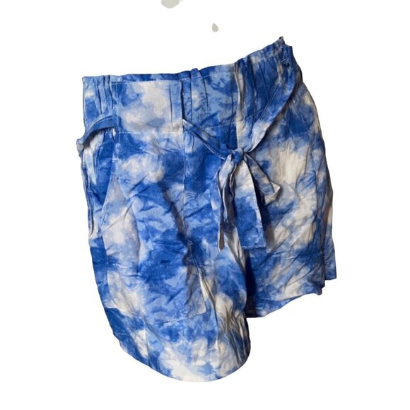 New Look Tie Dye Wide Leg Shorts Pockets Sz Small Womens Blue High Waisted w/ Po - Picture 11 of 11